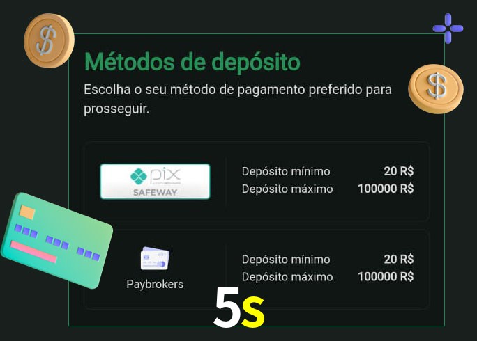 O cassino 5s oferece uma grande variedade de métodos de pagamento